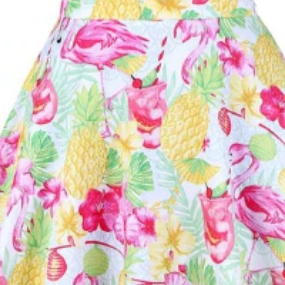 Retro Tropical Flamingo Pineapple Pinup Skirt NEW - Picture 2 of 2